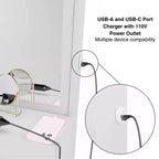 Coiffeuse Hollywood avec 12 lumières LED, 8 tiroirs, port USB, blanche, 155 cm de hauteur