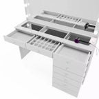 Coiffeuse Hollywood avec 12 lumières LED, 8 tiroirs, port USB, blanche, 155 cm de hauteur