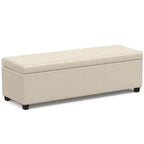 Banc ottoman de rangement extra large, en similicuir crème satiné, 54" L, 2 places