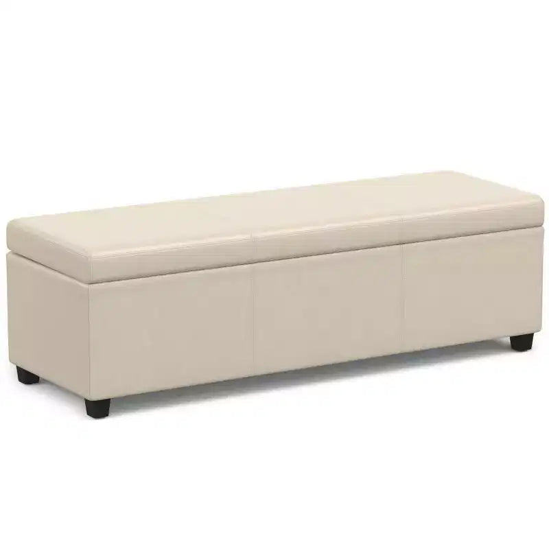 Banc ottoman de rangement extra large, en similicuir crème satiné, 54" L, 2 places