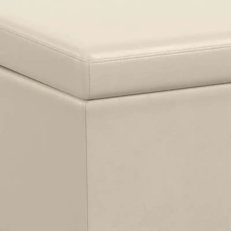 Banc ottoman de rangement extra large, en similicuir crème satiné, 54" L, 2 places