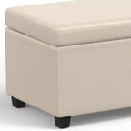 Banc ottoman de rangement extra large, en similicuir crème satiné, 54" L, 2 places