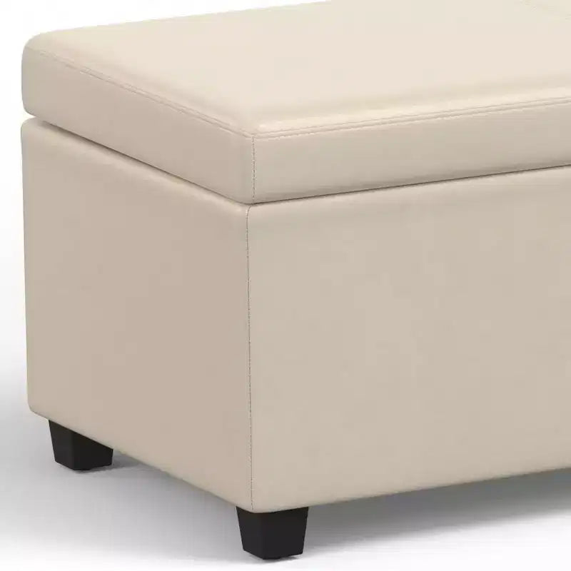 Banc ottoman de rangement extra large, en similicuir crème satiné, 54" L, 2 places