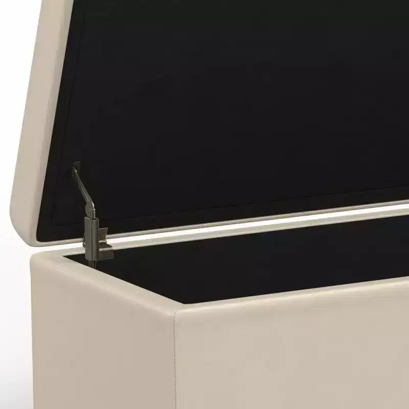 Banc ottoman de rangement extra large, en similicuir crème satiné, 54" L, 2 places