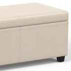 Banc ottoman de rangement extra large, en similicuir crème satiné, 54" L, 2 places