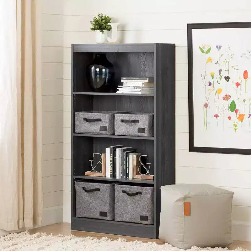 Bibliothèque décorative 4 étagères de 56 po de haut, chêne gris, panneau de particules, 25 lb par étagère