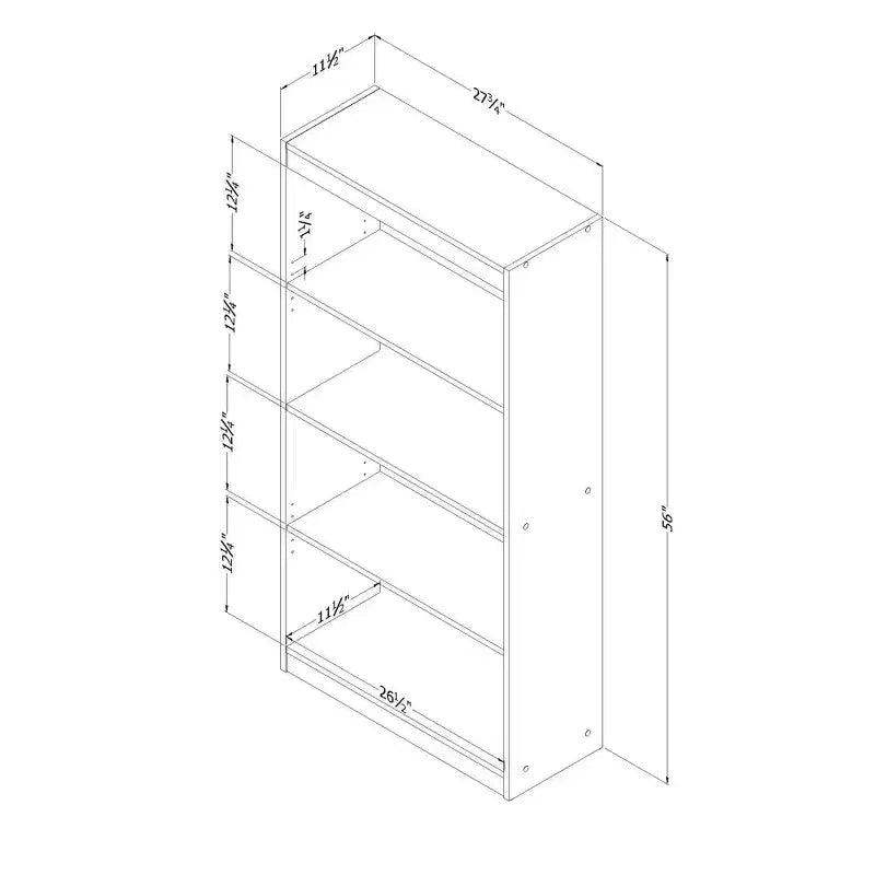 Bibliothèque décorative 4 étagères de 56 po de haut, chêne gris, panneau de particules, 25 lb par étagère