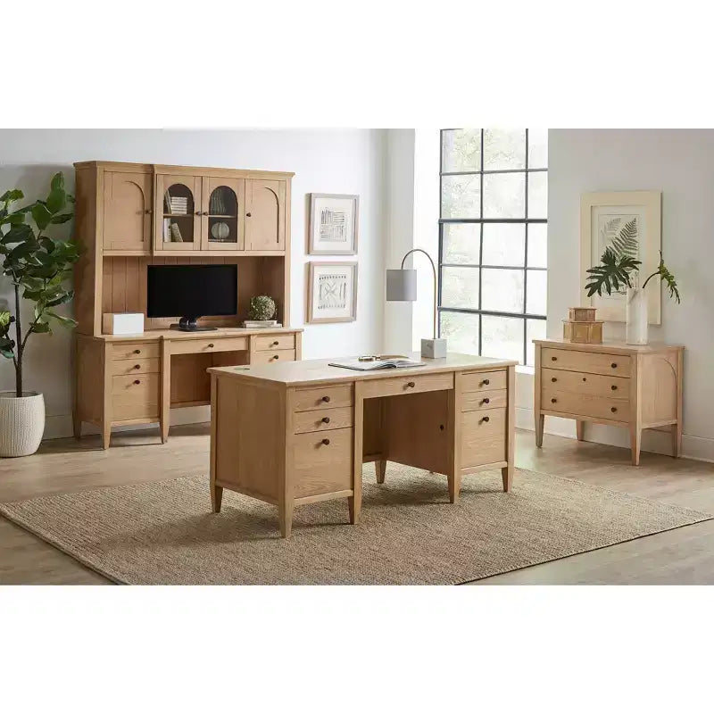 Bureau d'angle double piédestal de 168 cm avec tiroirs classeurs et gestion des câbles, aucun assemblage requis
