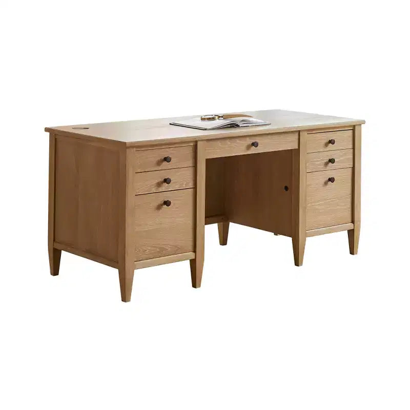 Bureau d'angle double piédestal de 168 cm avec tiroirs classeurs et gestion des câbles, aucun assemblage requis