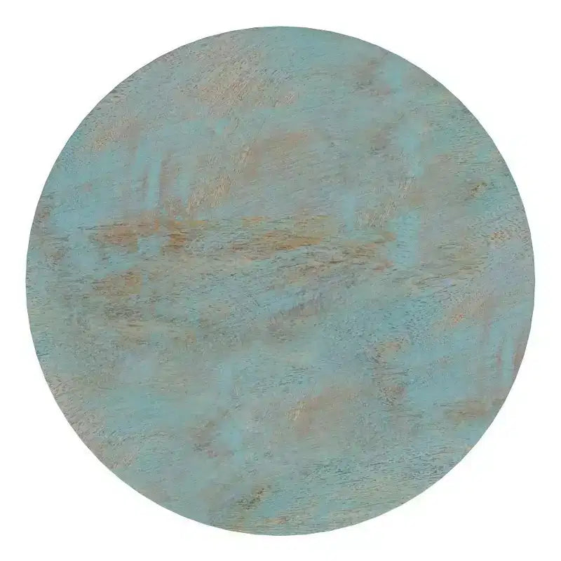 Table d'appoint ronde en bois de manguier, finition délavée sarcelle, résistante aux rayures, 45 cm de hauteur