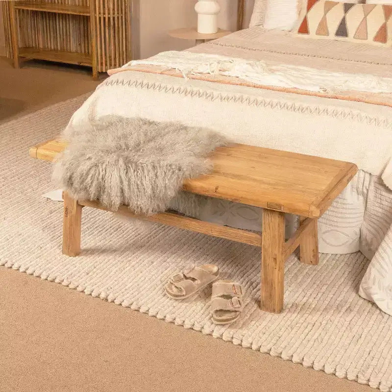 Table basse en orme recyclé, finition naturelle, 45,25"L x 16,75"H, aucun assemblage requis
