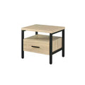 20" Yawan Accent Table Oak/Black Finish - Acme Furniture: Rectangular with Drawer, Open Shelf, Metal Glides