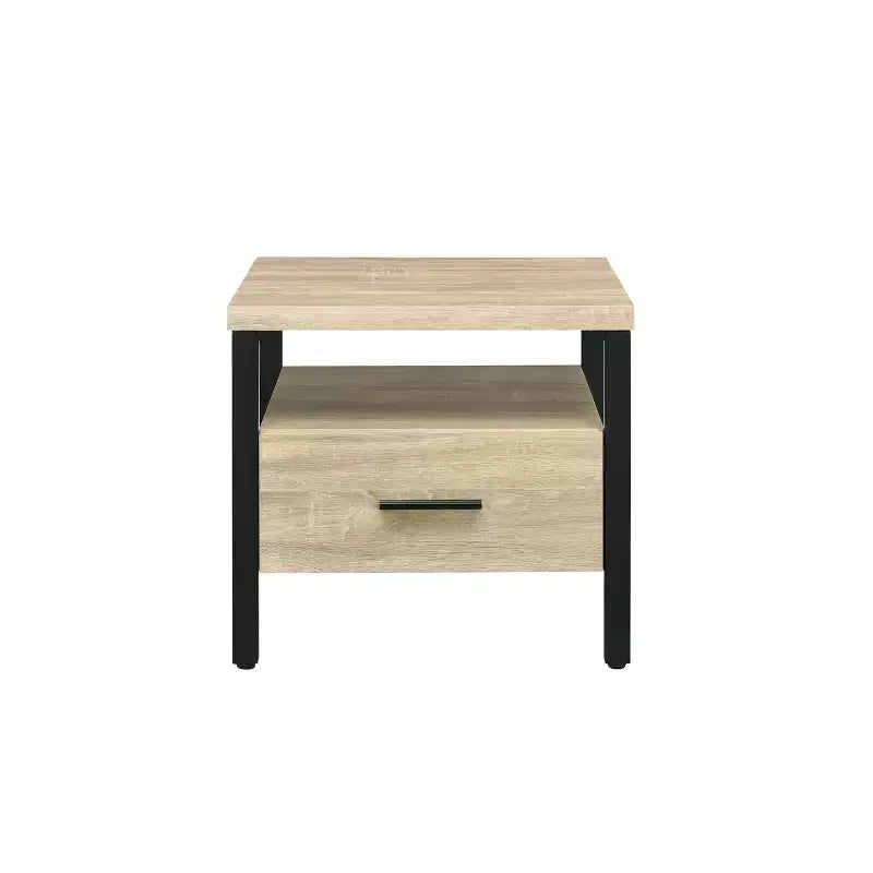 Table d'appoint 20", chêne et noir, tiroir et étagère ouverte, glissières en métal, aucun assemblage requis