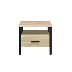 Table d'appoint 20", chêne et noir, tiroir et étagère ouverte, glissières en métal, aucun assemblage requis
