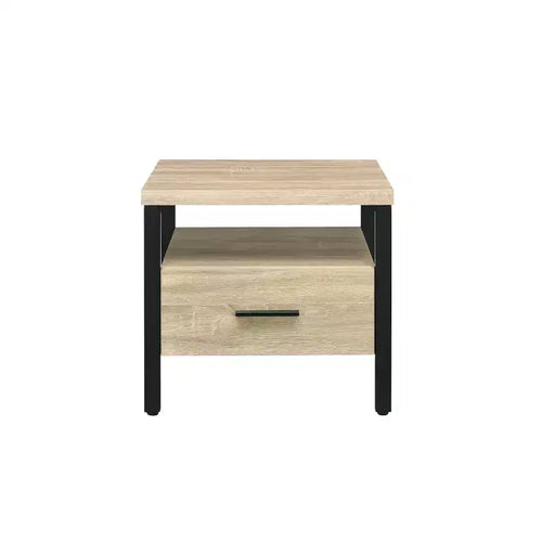 Table d'appoint 20", chêne et noir, tiroir et étagère ouverte, glissières en métal, aucun assemblage requis