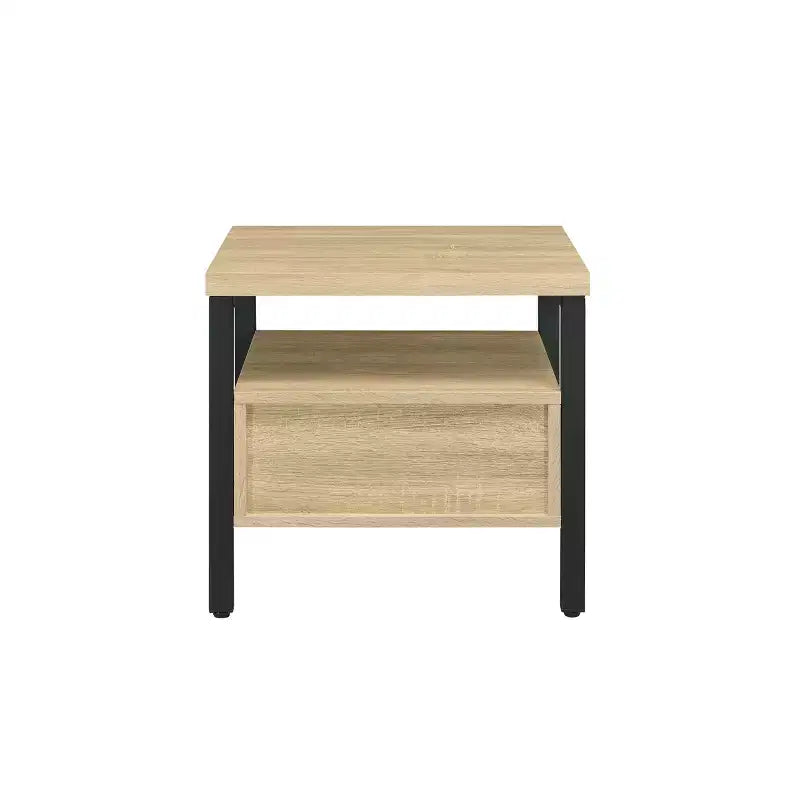 Table d'appoint 20", chêne et noir, tiroir et étagère ouverte, glissières en métal, aucun assemblage requis