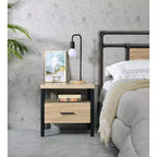Table d'appoint 20", chêne et noir, tiroir et étagère ouverte, glissières en métal, aucun assemblage requis