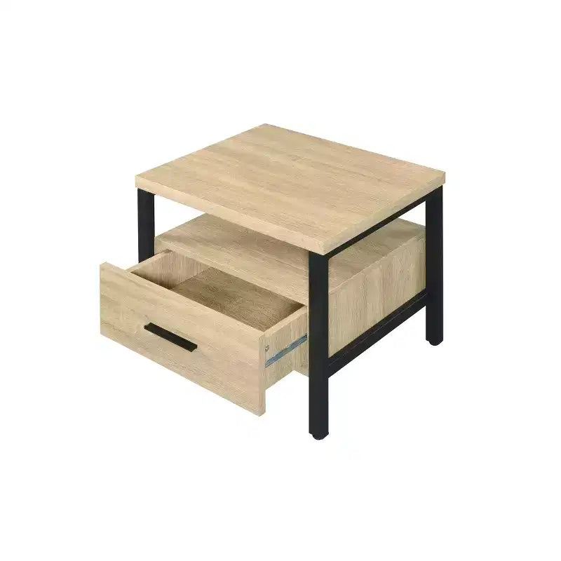 Table d'appoint 20", chêne et noir, tiroir et étagère ouverte, glissières en métal, aucun assemblage requis