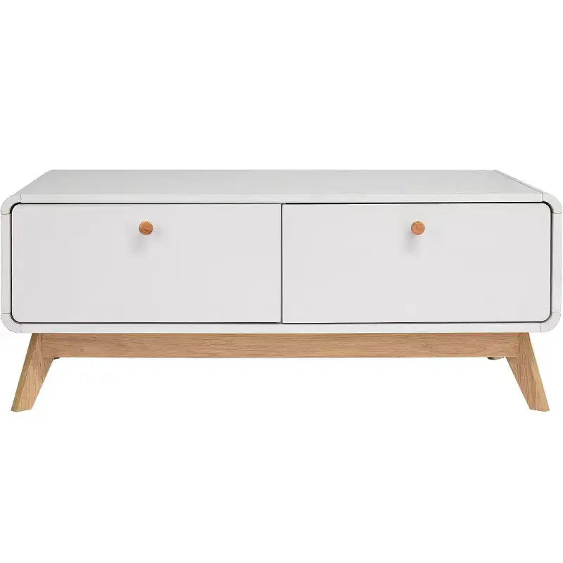 Ren Home Leva Scandinavian 2 Drawer Curved Entertainment Console, White
