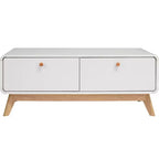 Ren Home Leva Scandinavian 2 Drawer Curved Entertainment Console, White
