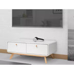 Meuble TV scandinave incurvé à 2 tiroirs, blanc