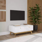 Meuble TV scandinave incurvé à 2 tiroirs, blanc
