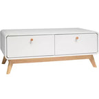 Meuble TV scandinave incurvé à 2 tiroirs, blanc