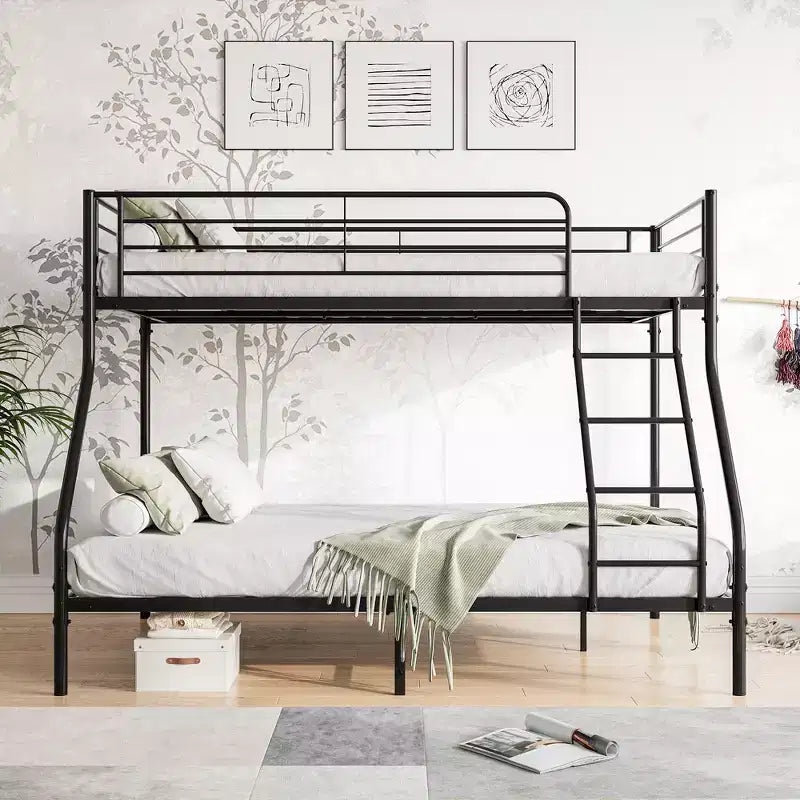 Twin-Over-Full Metal Bunk Bed with Ladder and Enhanced Upper-Level Guardrail, Black - ModernLuxe