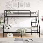 Twin-Over-Full Metal Bunk Bed with Ladder and Enhanced Upper-Level Guardrail, Black - ModernLuxe
