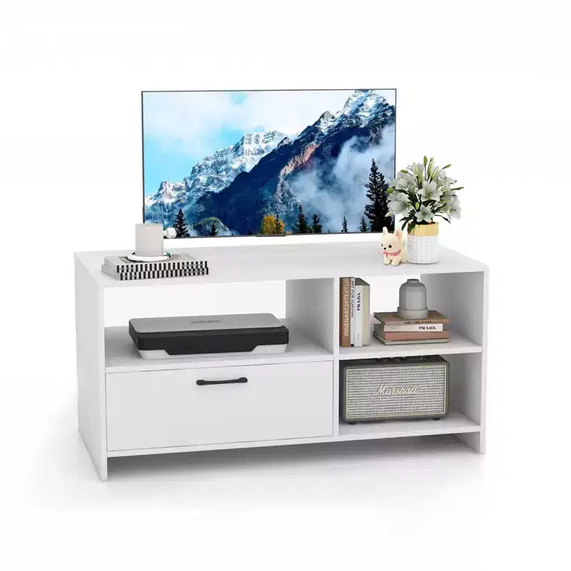 Costway Modern TV Stand TV Console Cabinet w/ 3 Open Compartments Media Console Center for TVs up to 55 Inches
