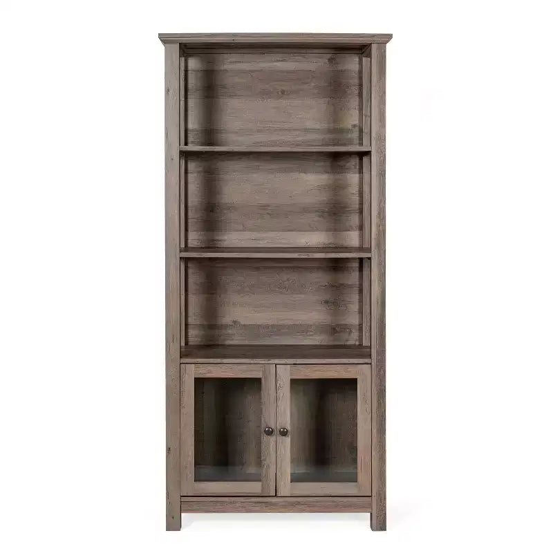 Bibliothèque de ferme moderne avec portes d'armoire en verre trempé, 3 étagères, 90 kg