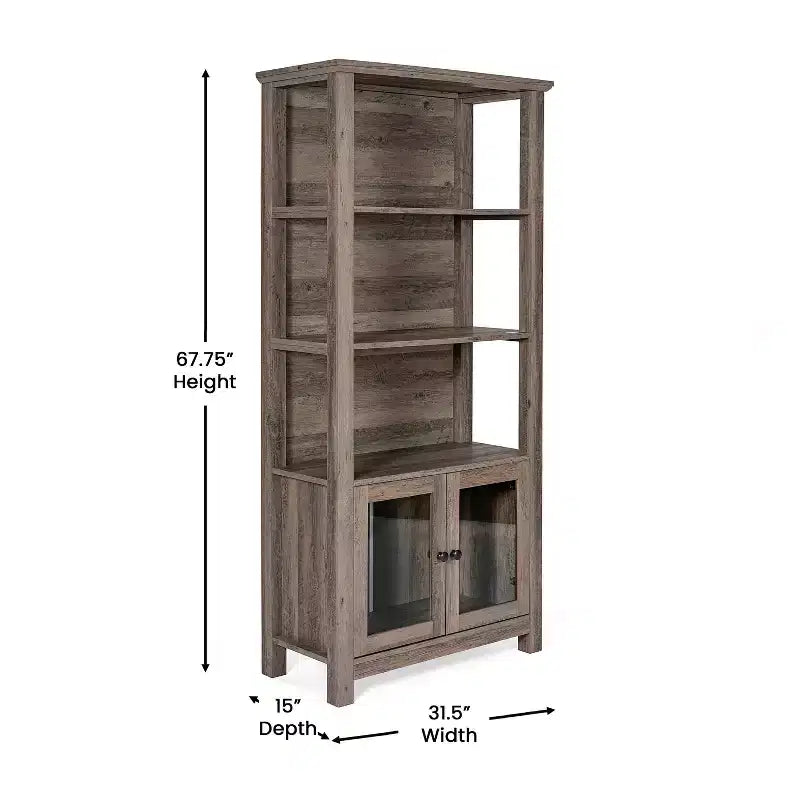 Bibliothèque de ferme moderne avec portes d'armoire en verre trempé, 3 étagères, 90 kg