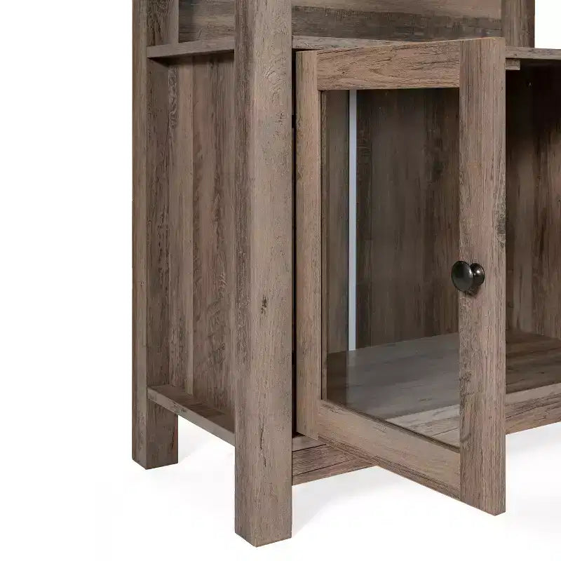 Bibliothèque de ferme moderne avec portes d'armoire en verre trempé, 3 étagères, 90 kg