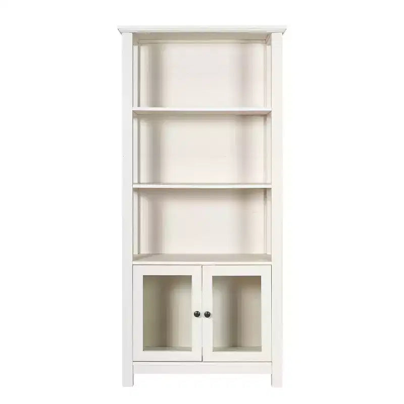 Bibliothèque de ferme moderne avec portes d'armoire en verre trempé, 3 étagères, 90 kg