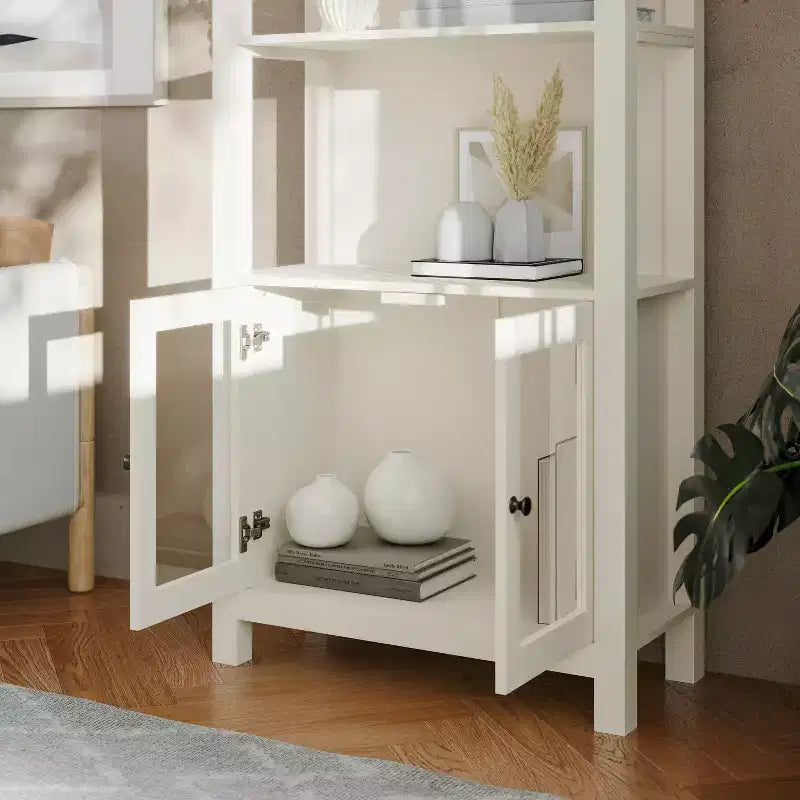 Bibliothèque de ferme moderne avec portes d'armoire en verre trempé, 3 étagères, 90 kg