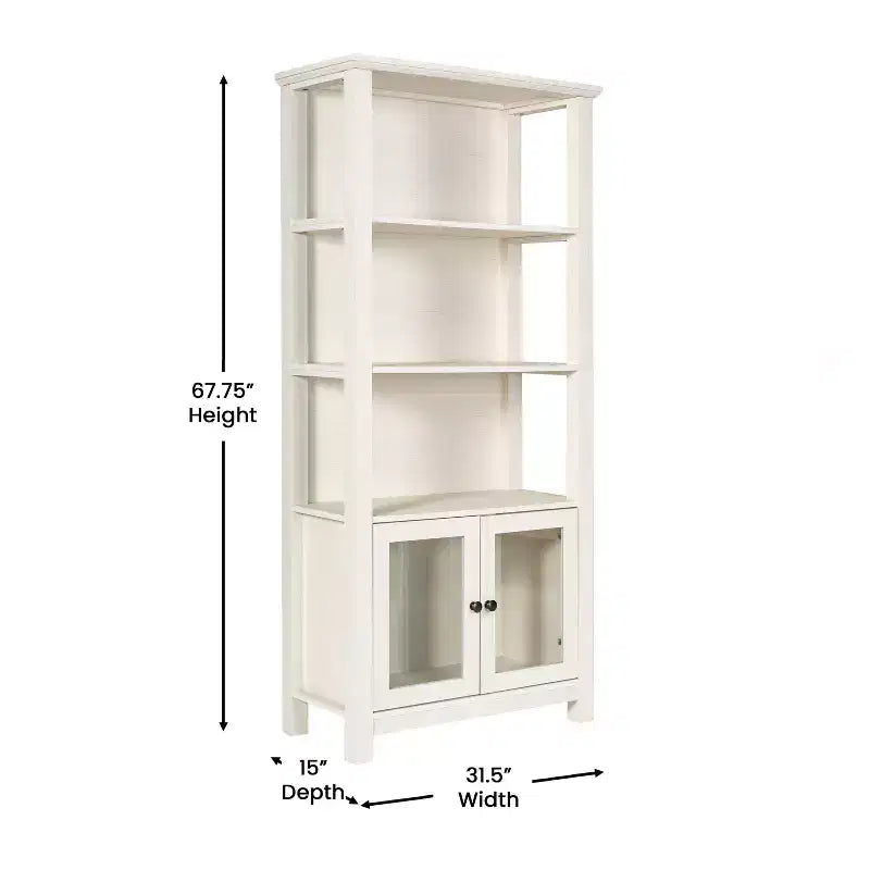 Bibliothèque de ferme moderne avec portes d'armoire en verre trempé, 3 étagères, 90 kg