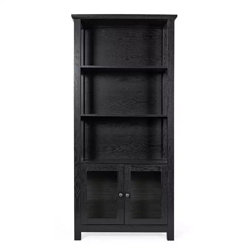 Bibliothèque de ferme moderne avec portes d'armoire en verre trempé, 3 étagères, 90 kg