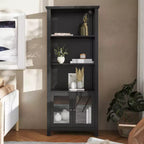 Bibliothèque de ferme moderne avec portes d'armoire en verre trempé, 3 étagères, 90 kg