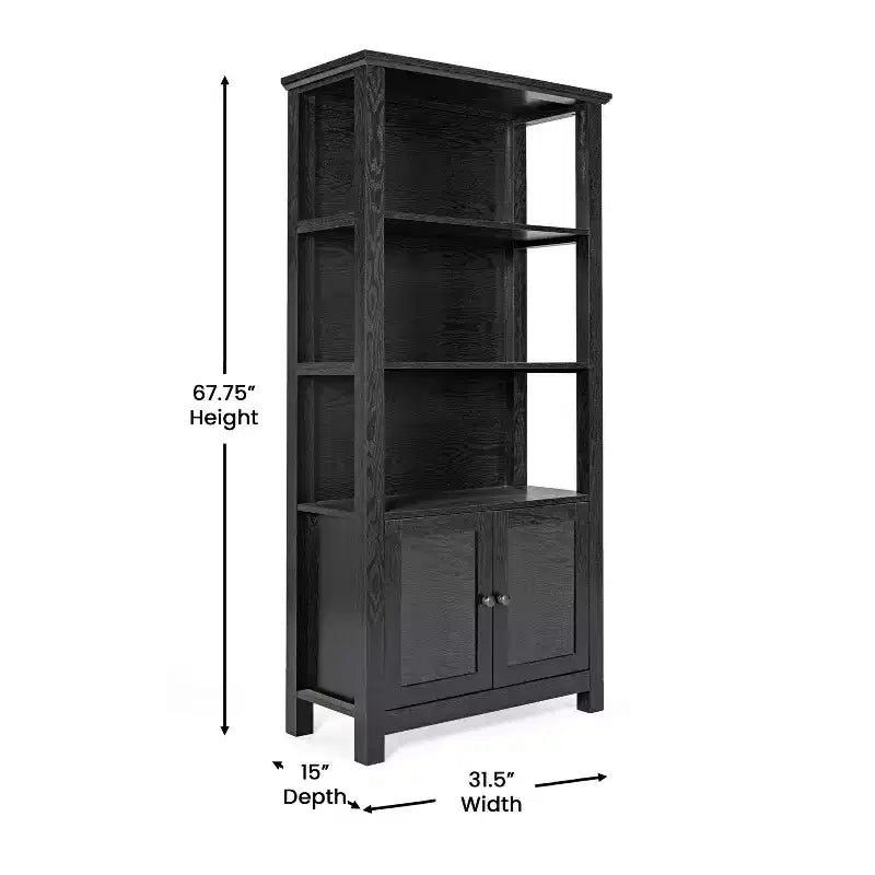Bibliothèque de ferme moderne avec portes d'armoire en verre trempé, 3 étagères, 90 kg