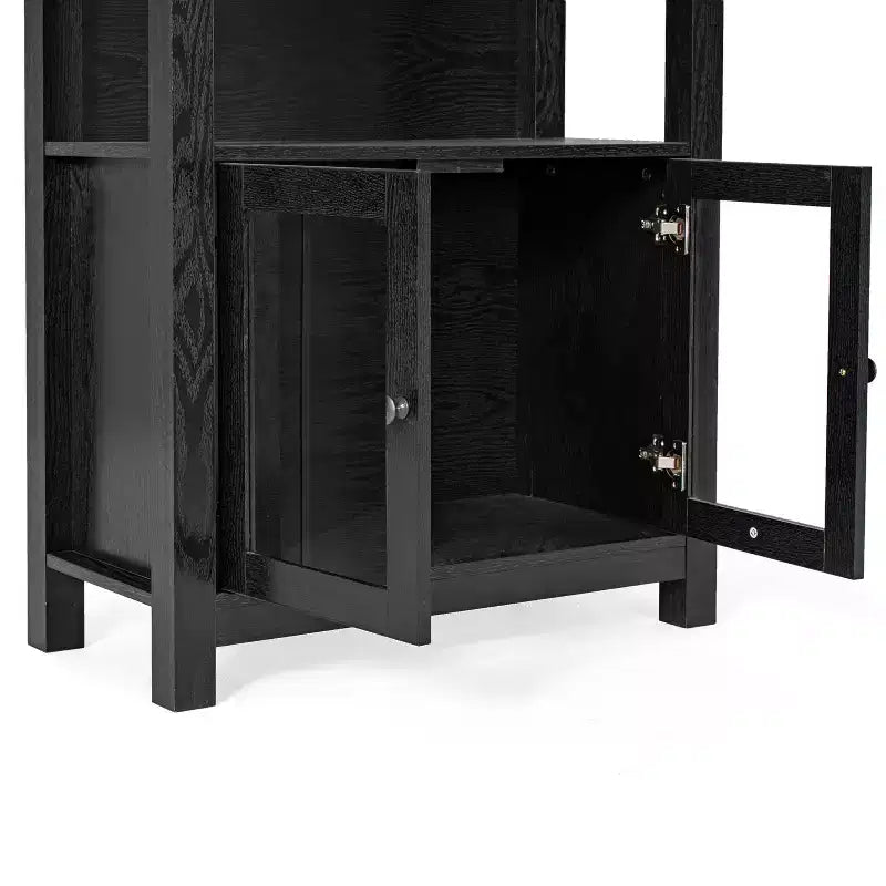 Bibliothèque de ferme moderne avec portes d'armoire en verre trempé, 3 étagères, 90 kg