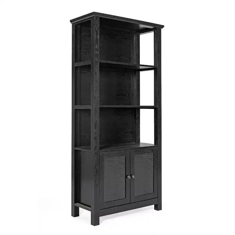 Flash Furniture Stella Modern Farmhouse Wooden Bookcase and Storage Cabinet with Tempered Glass Doors and 3 Upper Shelves