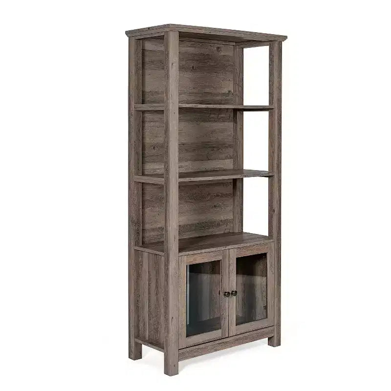 Bibliothèque de ferme moderne avec portes d'armoire en verre trempé, 3 étagères, 90 kg