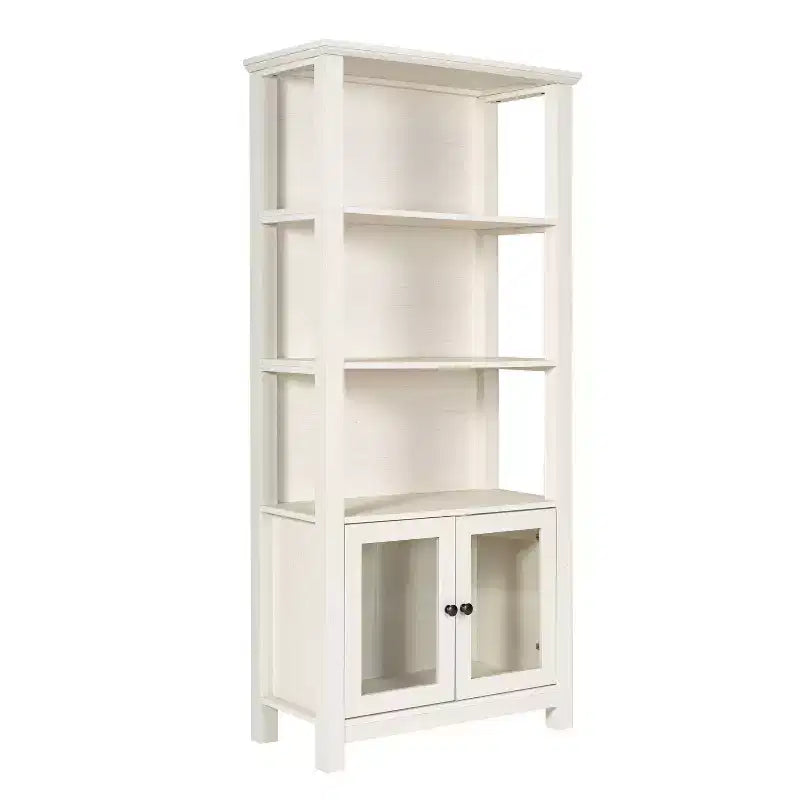 Bibliothèque de ferme moderne avec portes d'armoire en verre trempé, 3 étagères, 90 kg