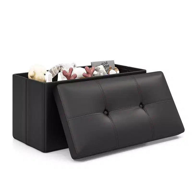 Pouffe de rangement pliant, cuir PVC, 85 L, capacité 150 kg, repose-pieds multifonctionnel