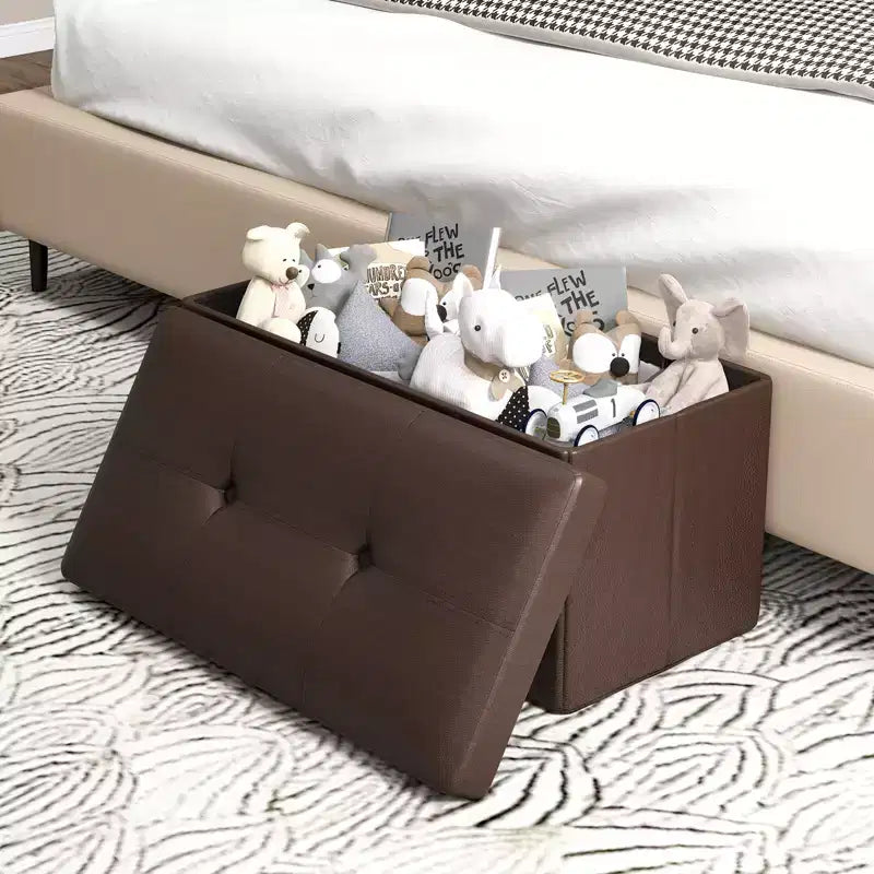 Pouffe de rangement pliant, cuir PVC, 85 L, capacité 150 kg, repose-pieds multifonctionnel