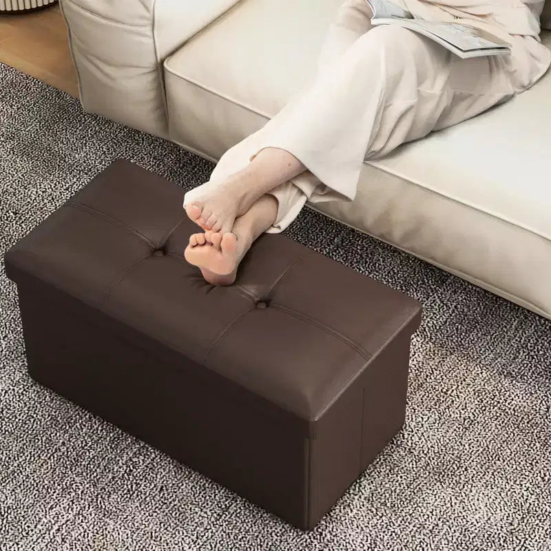 Pouffe de rangement pliant, cuir PVC, 85 L, capacité 150 kg, repose-pieds multifonctionnel