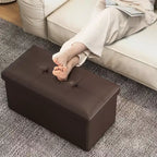 Pouffe de rangement pliant, cuir PVC, 85 L, capacité 150 kg, repose-pieds multifonctionnel