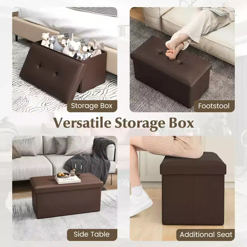 Pouffe de rangement pliant, cuir PVC, 85 L, capacité 150 kg, repose-pieds multifonctionnel
