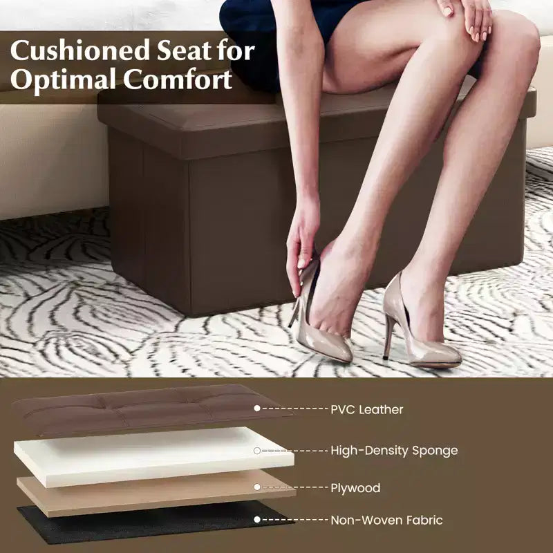 Pouffe de rangement pliant, cuir PVC, 85 L, capacité 150 kg, repose-pieds multifonctionnel