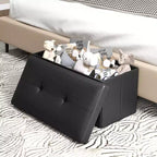 Pouffe de rangement pliant, cuir PVC, 85 L, capacité 150 kg, repose-pieds multifonctionnel